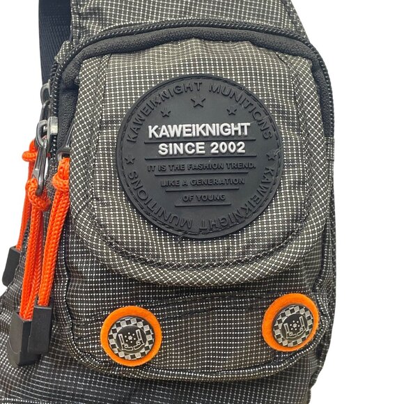 Kaweiknight Grey/Orange Nylon Adjustable Strap Multi-Zip Crossbody Backpack - Picture 6 of 15